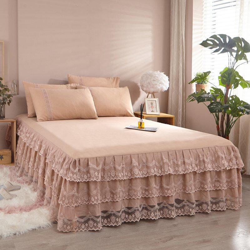 Lace Bedsheet Solid Color Bed Sheet Cover with Skirt Bed Skirting Sheet ...