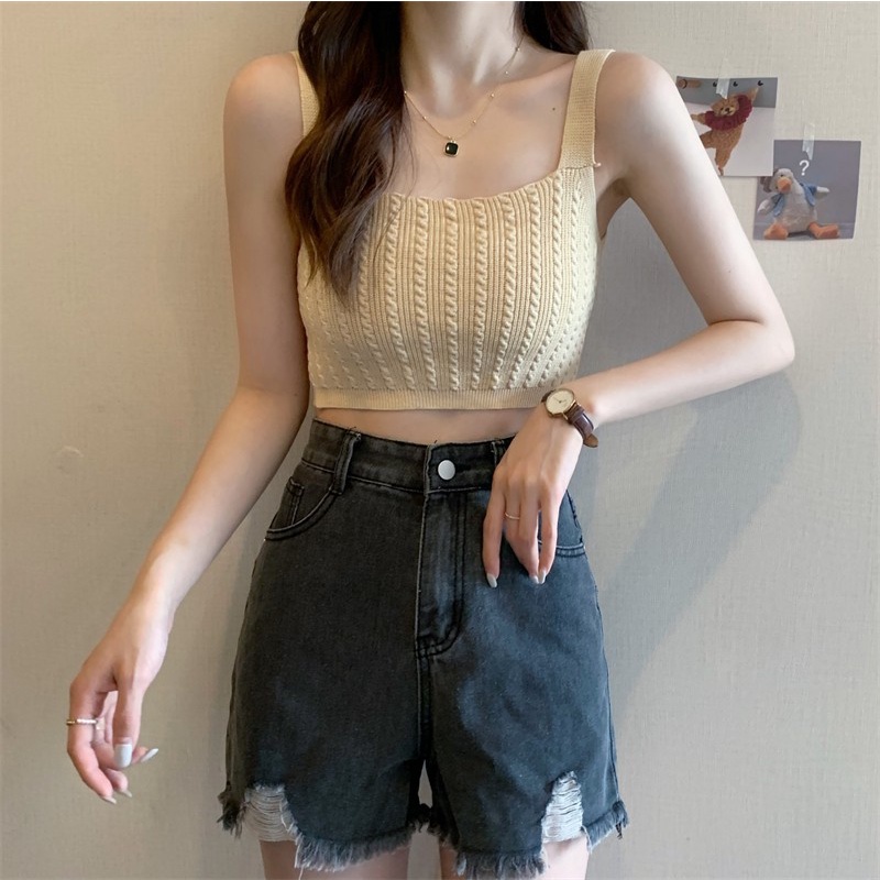 【Ready stock】Sleeveless Knitted Camisole Women's Summer Tops Short Vest ...