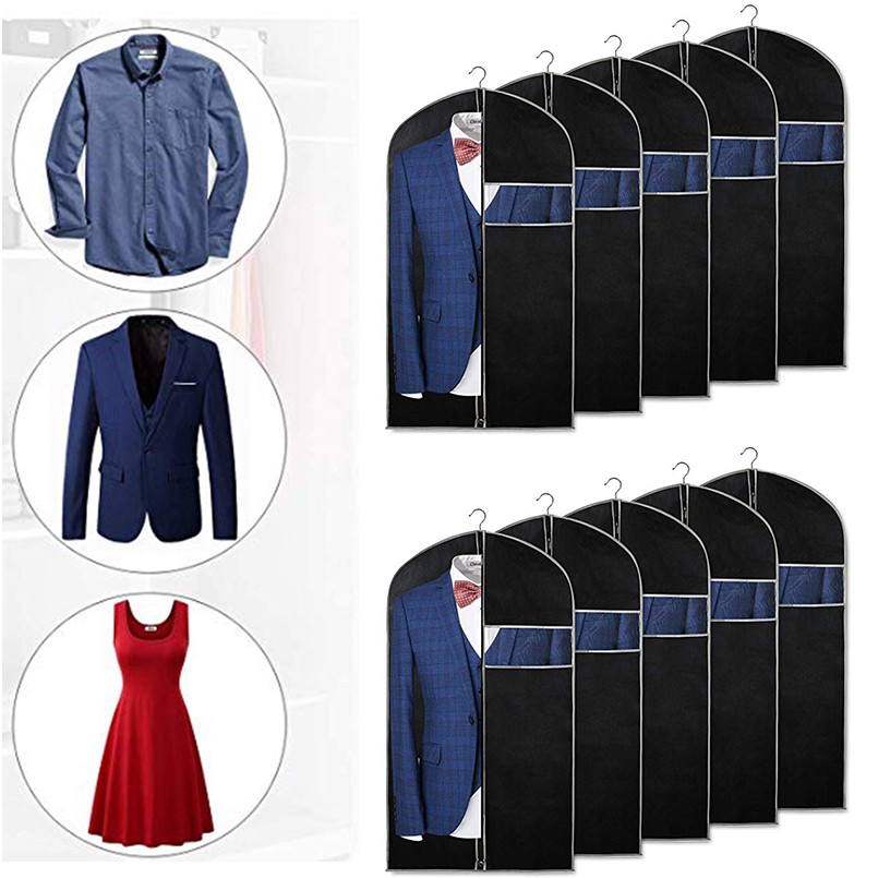 5 Pack Clear Garment Bags - Full Zipper Suit Covers For Travel & Storage - 56x24 Inches