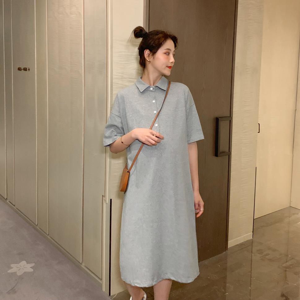 Maternity clothes summer fashion polo collar short sleeve T-shirt dress  Casual mid-length dress for pregnant women