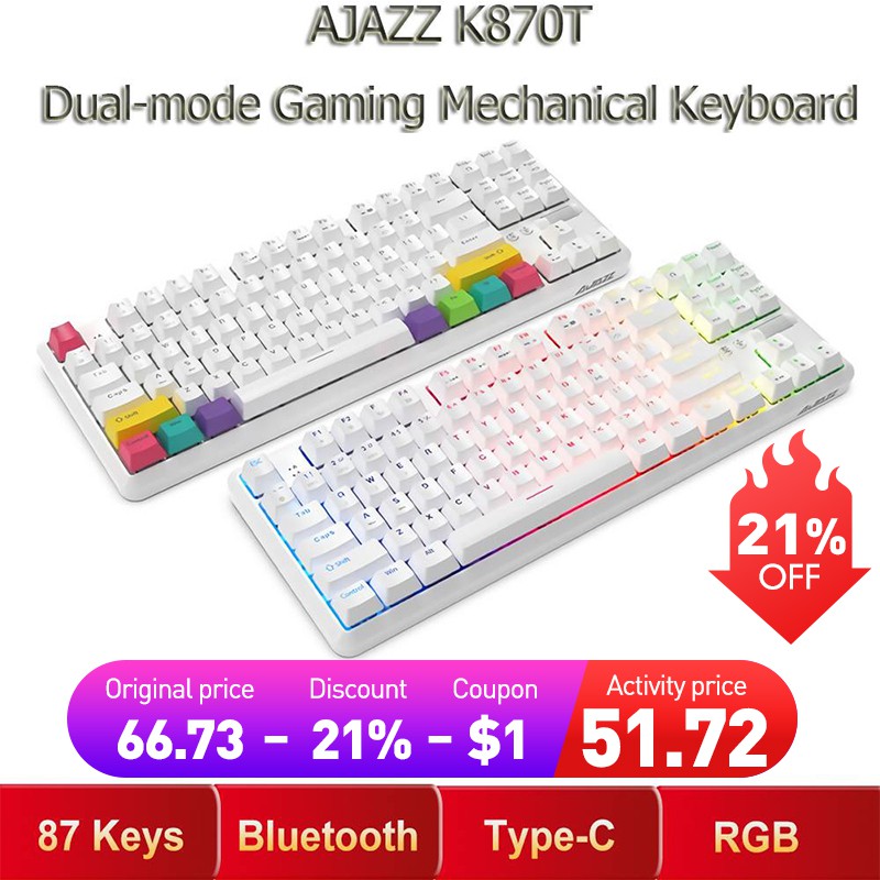 AJAZZ K870T Mechanical Keyboard 87 Key RGB Dual Mode bluetooth Wireless  Keyboards Scroll Wheel Shopee Philippines