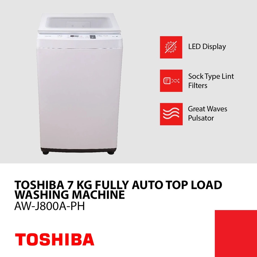 Toshiba Fully Auto Top Load Washing Machine 7KG. AWJ800APH with FREE