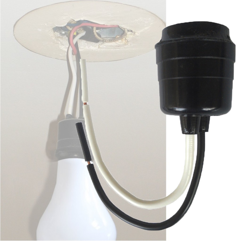 Bulb Hang Pendant Lamp Holder Pigtail Lamp Socket Black stranded wire