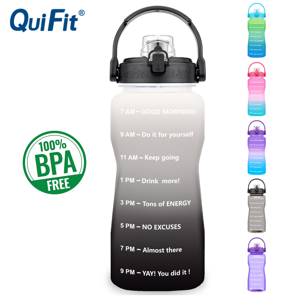 QuiFit 2L Wide Mouth Tritan Water Bottle with Motivational Tumbler Time ...