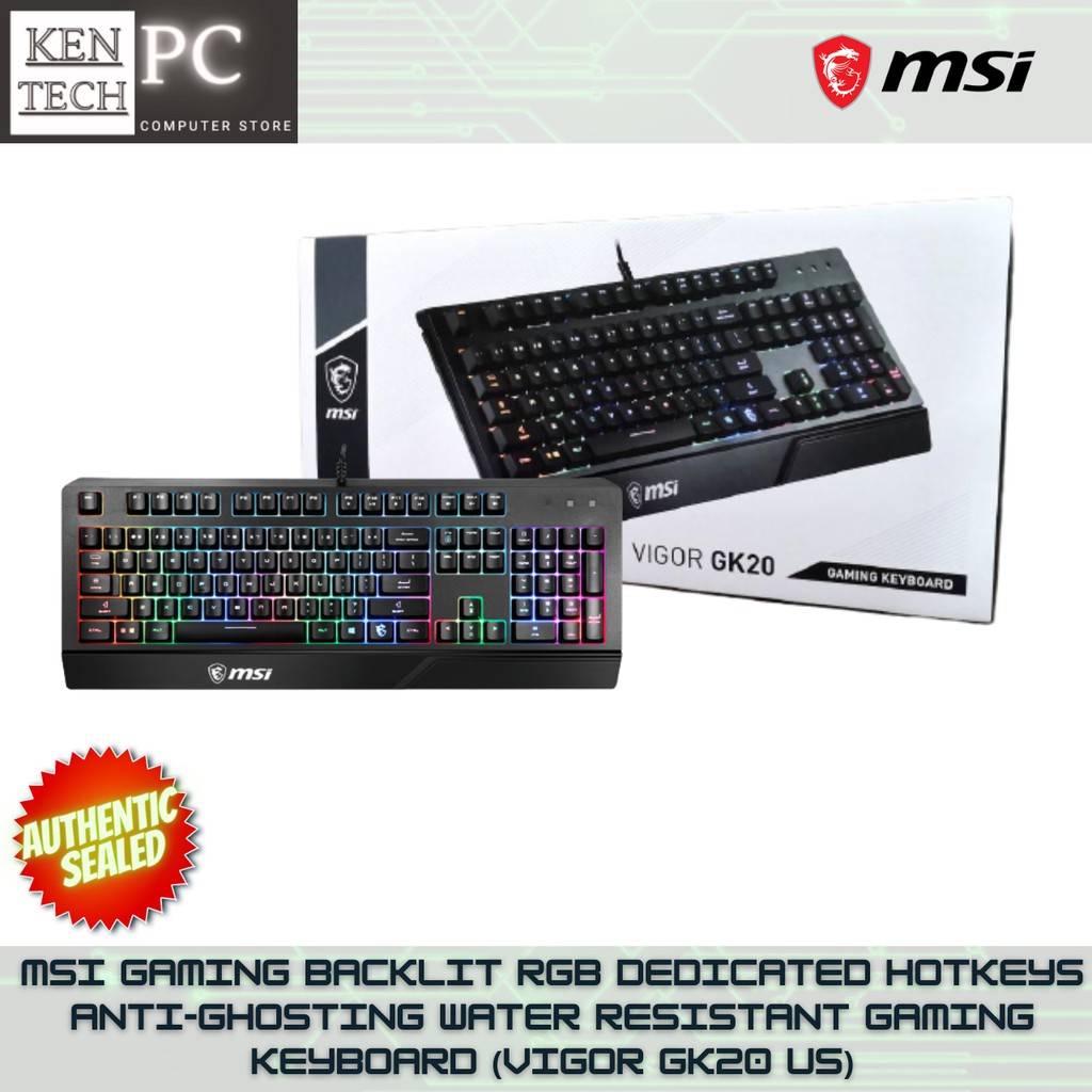 MSI Vigor GK20 US Backlit RGB Wired Dedicated Hotkeys Anti-Ghosting Water  Resistant Gaming Keyboard Black