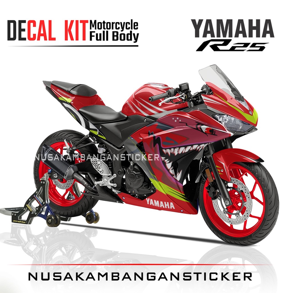 MERAH Yamaha R25 Motorcycle Decal Sticker Full Body Shark New Red ...