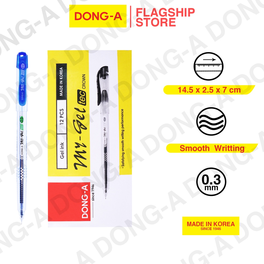 Dong-A Fine-Tech Gelroller 0,3 Mm – 3 Stück Blau, Mit Weichem Gummigriff, Made In Korea