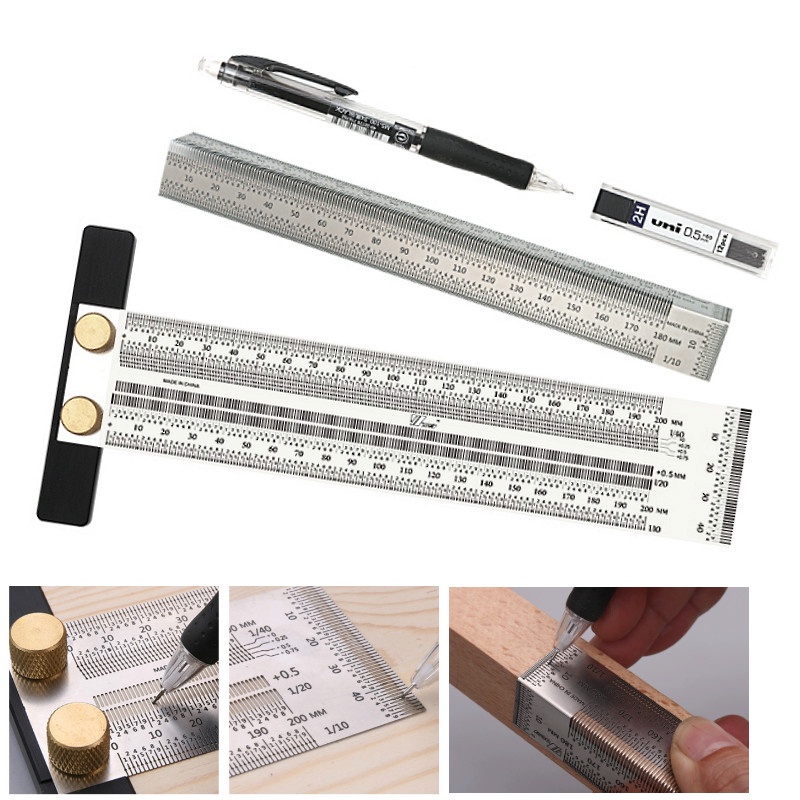 180-400mm Woodworking Scribe T-type Ruler Hole Scribing Ruler Crossed ...