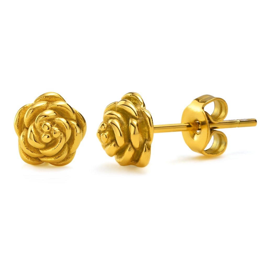 Vnox Gold Tone Rose Flower Stud Earring for Women, Hypoallergenic