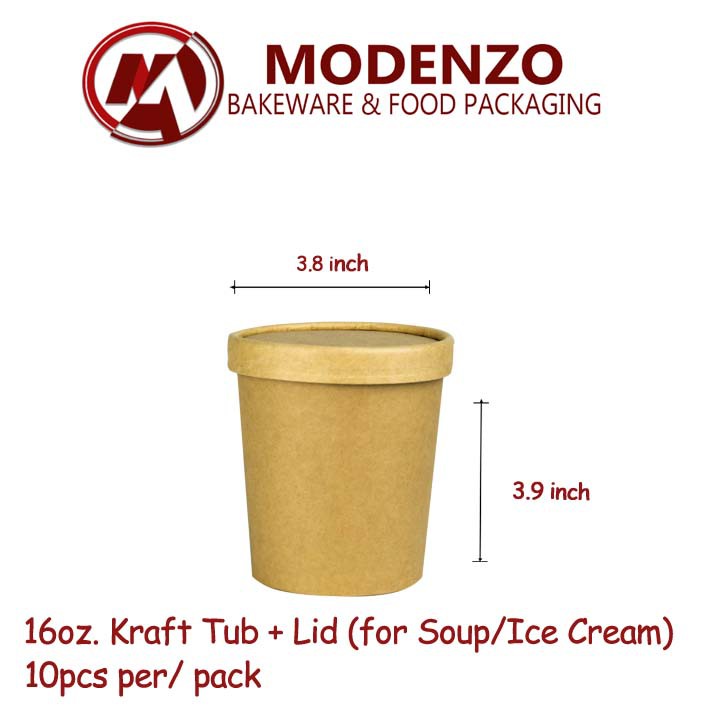 16oz. Kraft Tub + Lid (for Soup/Ice Cream) (10pcs per pack) | Shopee ...