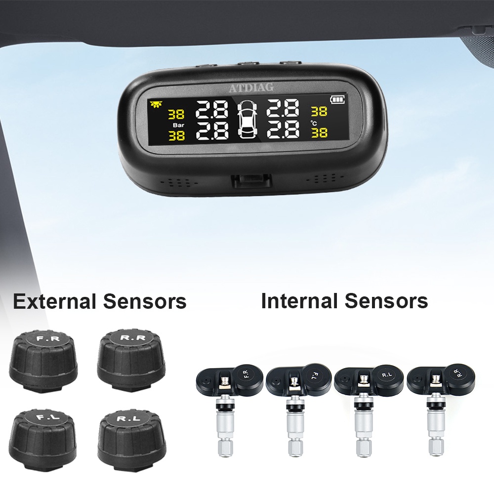 New Solar TPMS Car Tire Pressure Alarm Monitor System 4 Wheel Internal ...