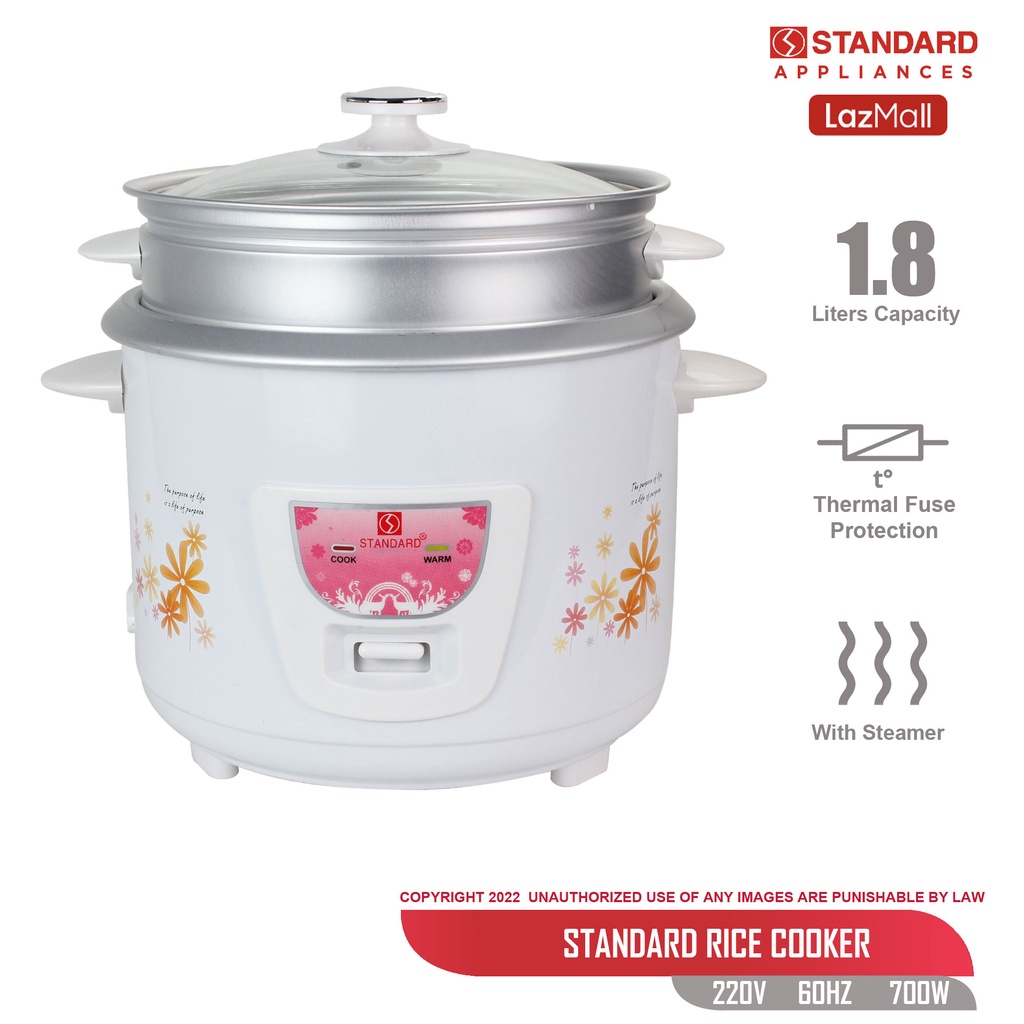 Standard Rice Cooker 1.8 Liters with Steamer 10 Cups Rice with