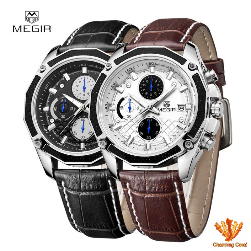 New MEGIR 2015 Genuine Leather Strap Quartz Men s Watches business wrist watch