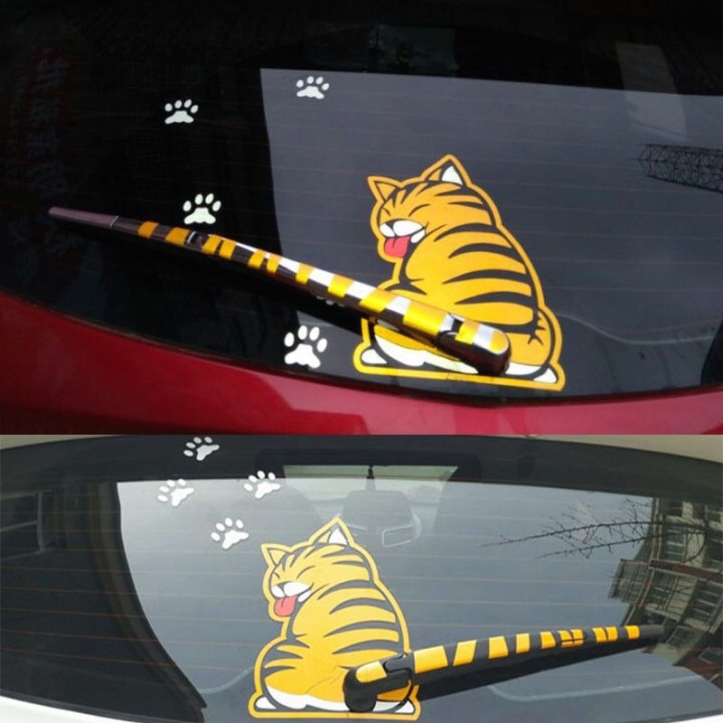 Funny Cat Car Stickers Moving Tail Rear Windshield Cartoon Reflective