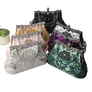 Women Vintage Floral Beaded Rhinestone Embroidery Clutch Evening Handbag Shopee Philippines