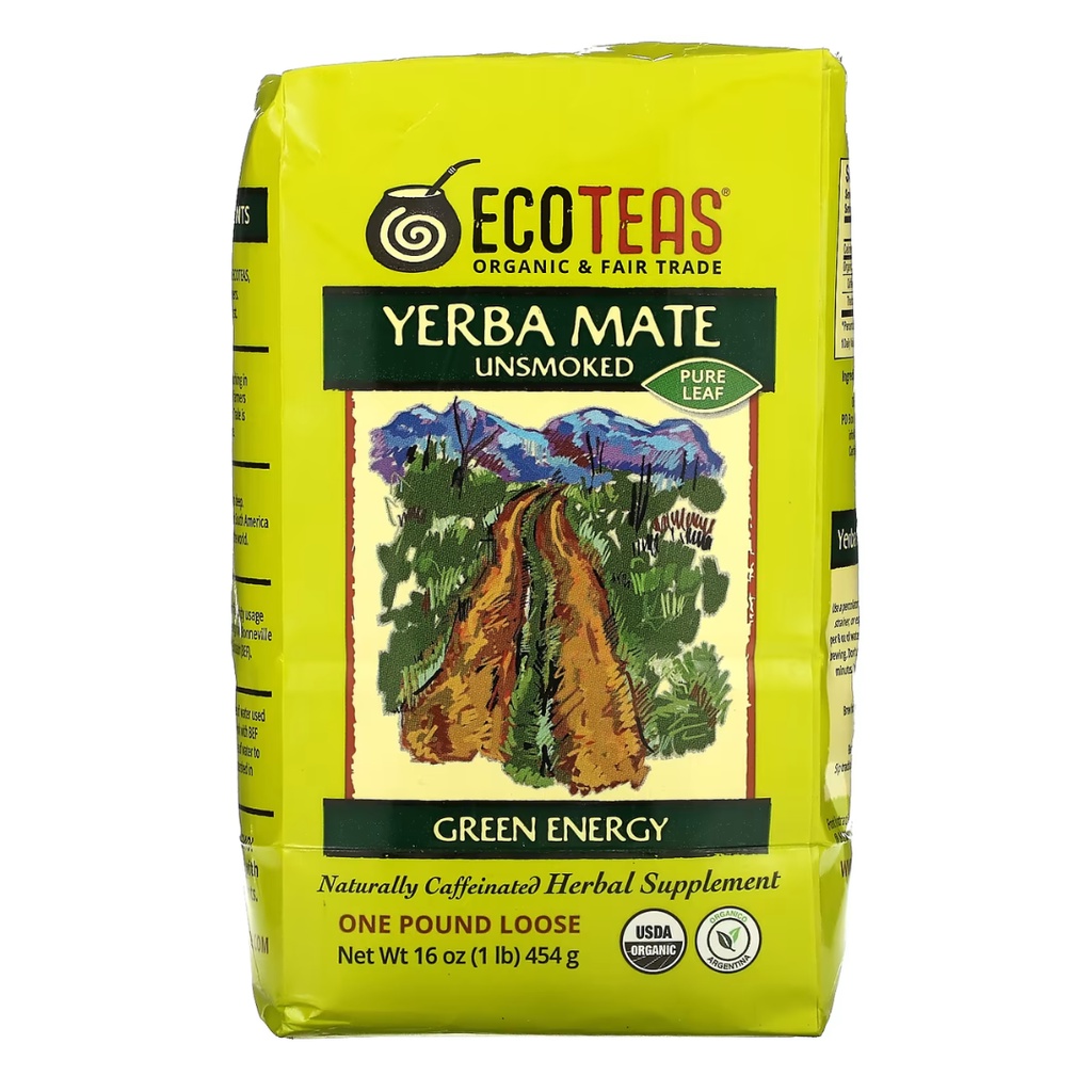 EcoTeas, Yerba Mate Pure Leaf Loose Tea, Unsmoked, Green Energy, 16 oz ...