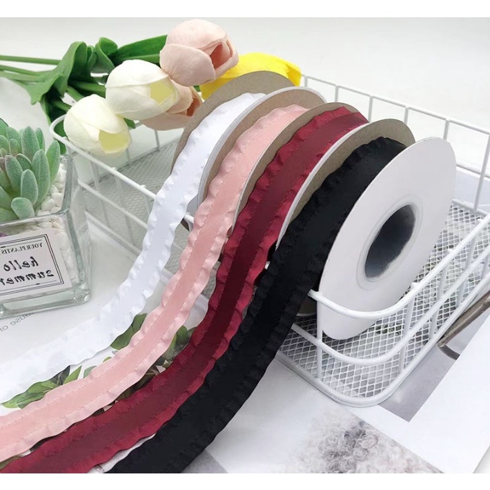 qjoq.ph | 1roll |2.2cm Korean polyester ruffled ribbon flower packaging ...