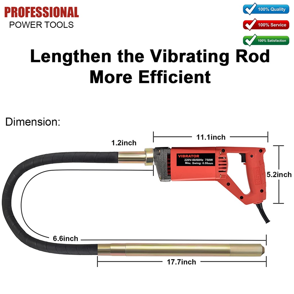 Portable Concrete Vibrators 750W Electric Cement Soil Mixer with Stick