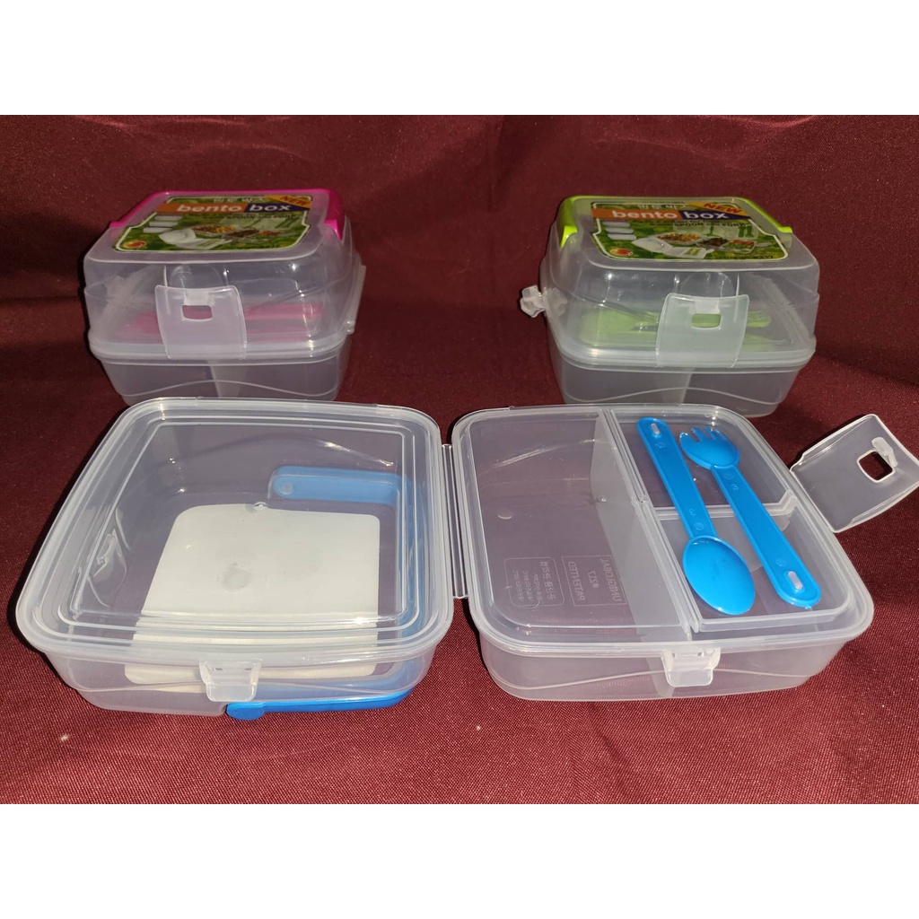 129 pesos kids lunch box / 4 divider meal box with spoon & fork / food ...