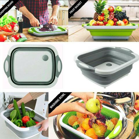 Multifunction Collapsible Chopping Board Strainer Vegetable Basket ...