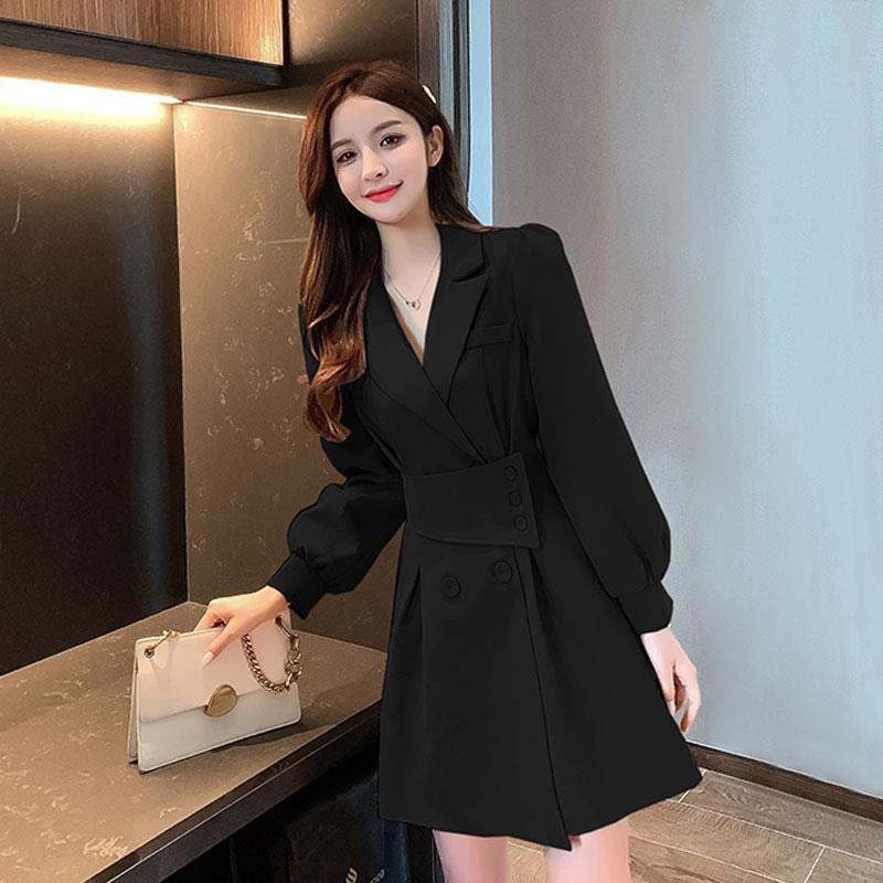 Korean Solid Tie Back Flowy Flounce Hem Dress Puff Sleeve Dress 9A0026