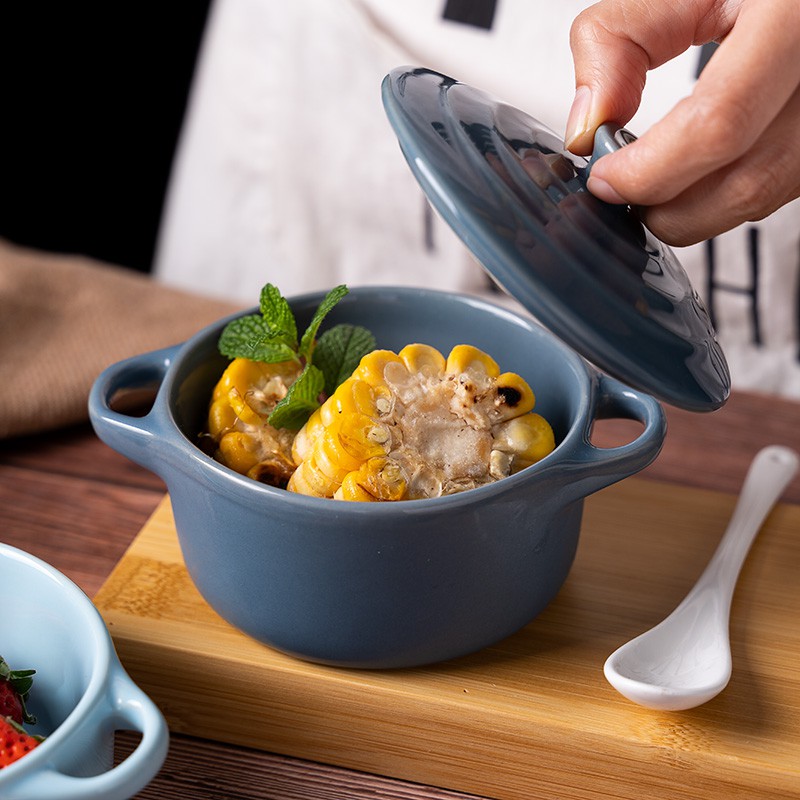 Kitchen Plus TINA Ceramic Double Ear Bowl with Lid Microwave Oven ...
