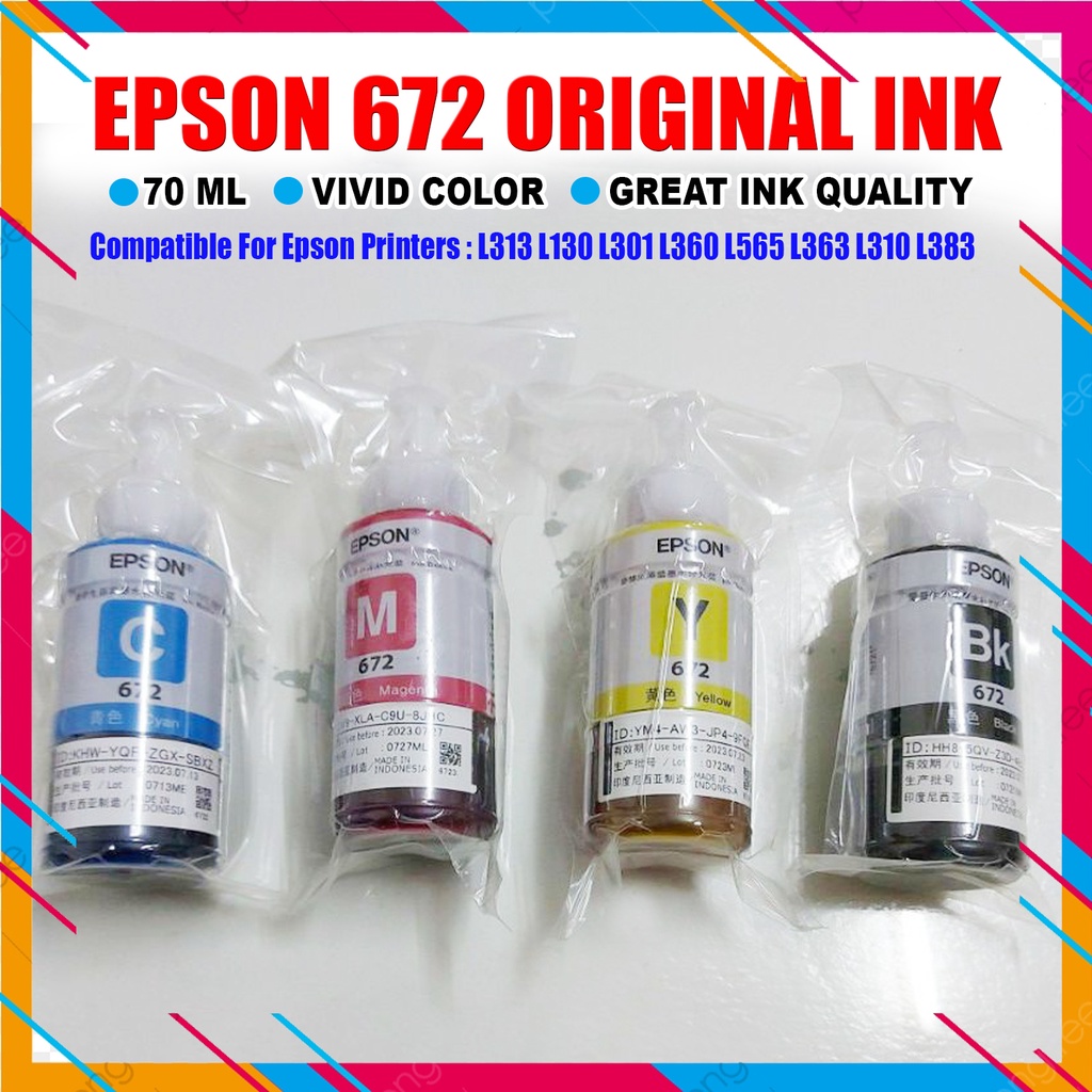 Epson Original Dye Ink 672 Cmykset For Epson L120 L313 L130 L301 L360 L565 L363 L310 L383 L1300 6816