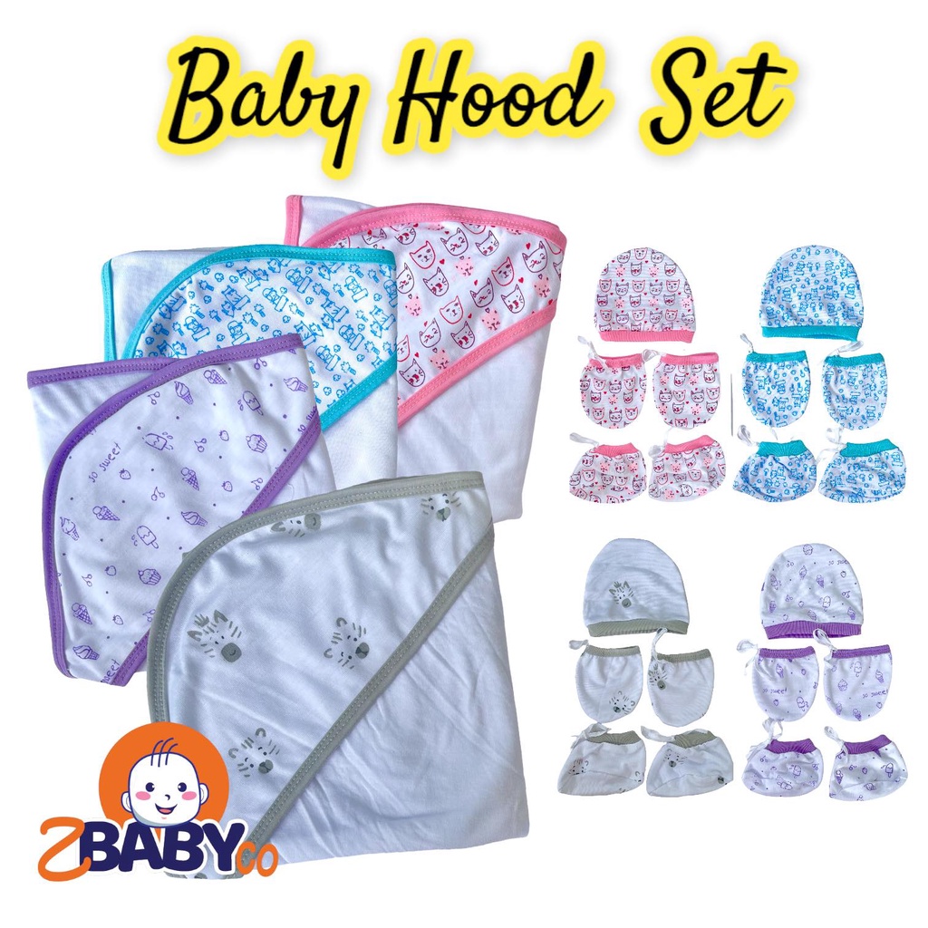 Baby Hood Blanket Set with Mittens Booties Newborn Receiving