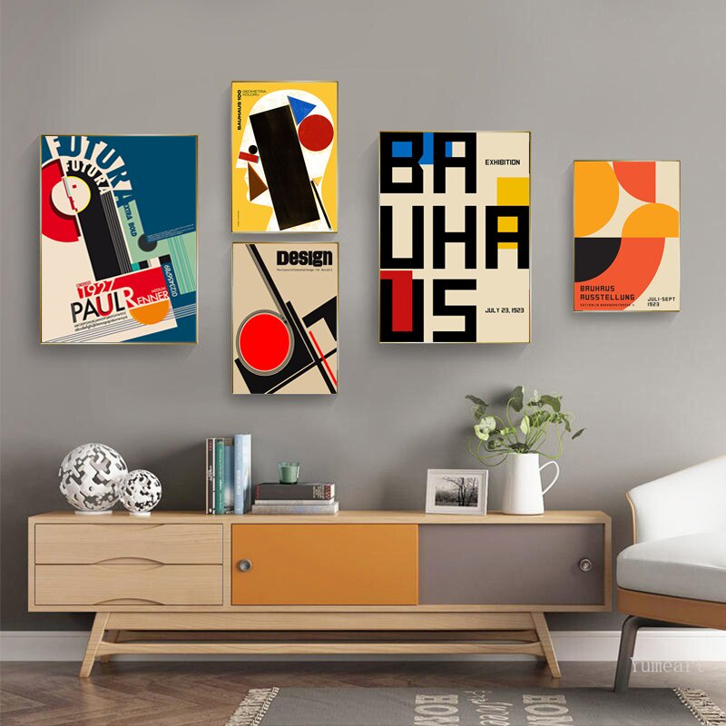 Bauhaus Retro Colorful Geometric Pattern Canvas Poster Abstract Color ...