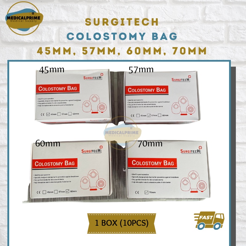 Colostomy Bag- 45mm, 57mm, 60mm & 70mm (SURGITECH) SOLD PER BOX (10PCS ...