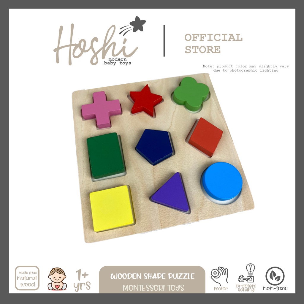 Hoshi Baby Wooden Basic Geometric Shapes Jigsaw Puzzle Montessori ...