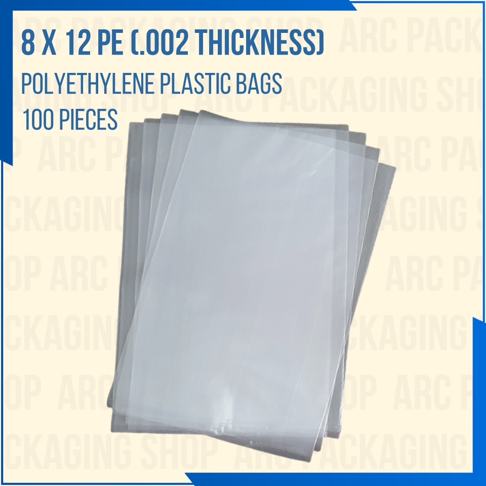 8x12 PE Polyethylene Plastic Bag (Thickness - .002) - 1 Pack (100pcs ...