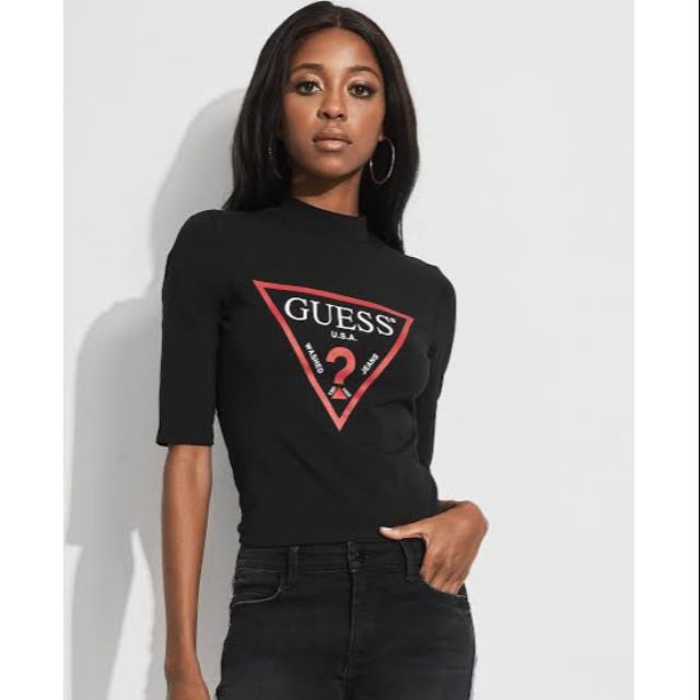 Guess mock neck store logo tee