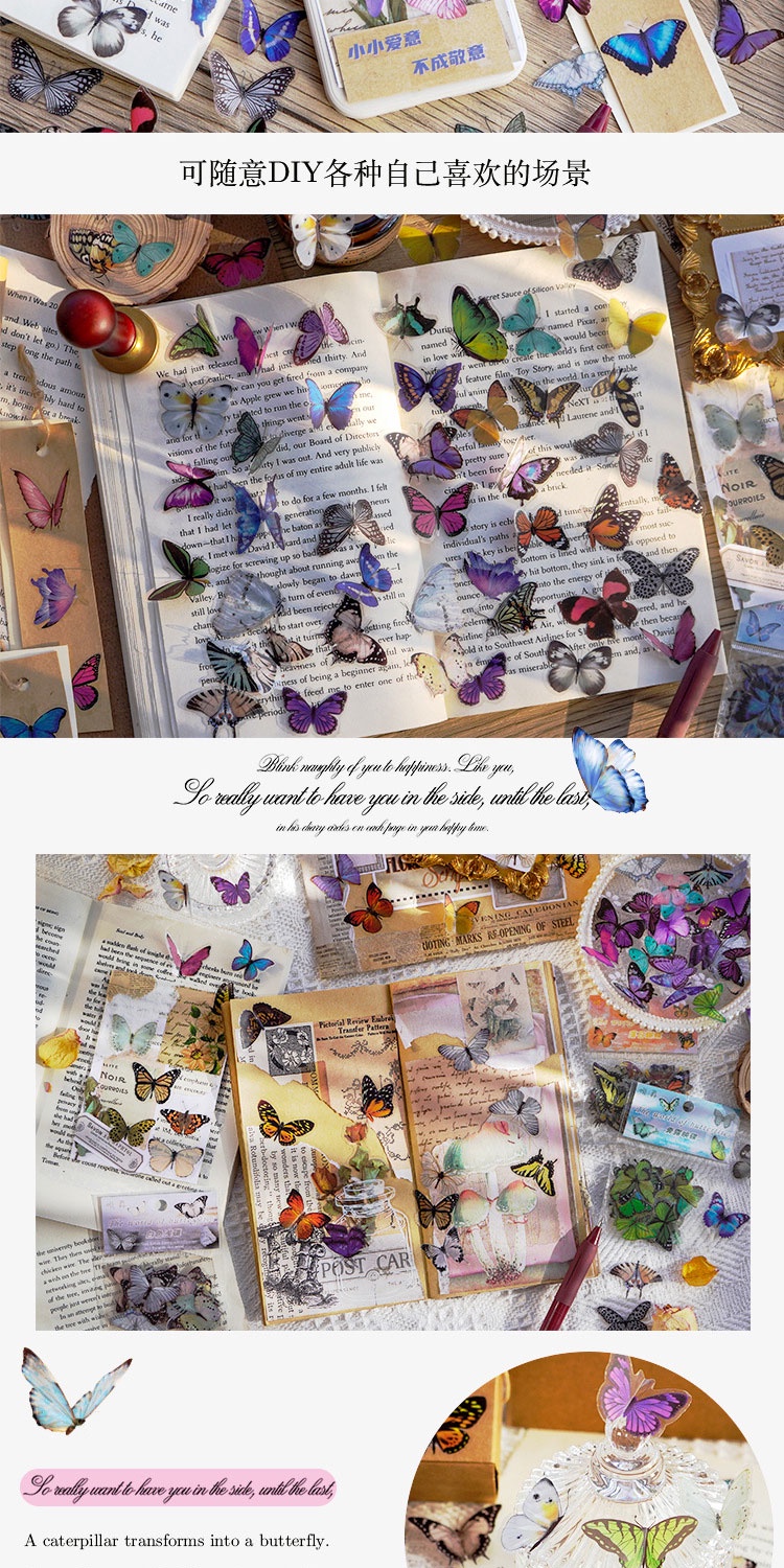 Journamm 40pcs/pack Butterfly Series Stickers Art Collage Junk Journal ...