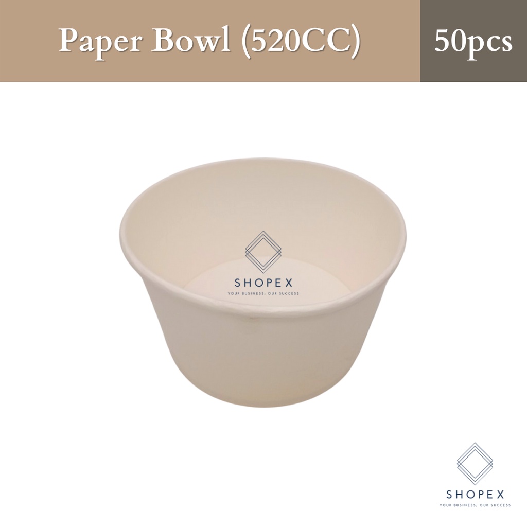 Paper Bowl 320cc 520cc 50pcs Food Grade Disposable Plain Off White Paper Bowl Paper Bowl