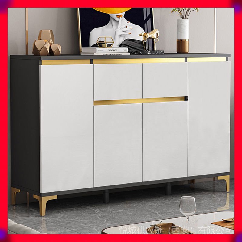 Storage Sideboard Side Table with Solid Wood Square Shape Handle Modern Kitchen Buffet