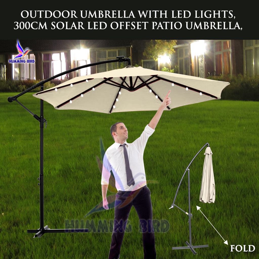 Hummingbird Outdoor Umbrella with Led Lights, 300cm Solar LED Offset