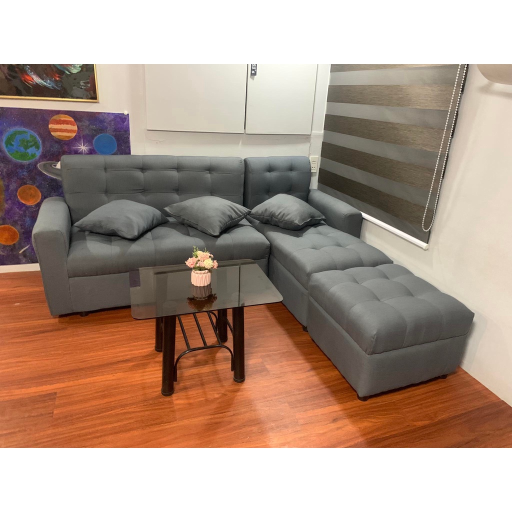 LSHAPE SOFA GREY FABRIC "DIMPLE" WITH CENTER TABLE(FREE DELIVERY NCR ONLY) Shopee Philippines