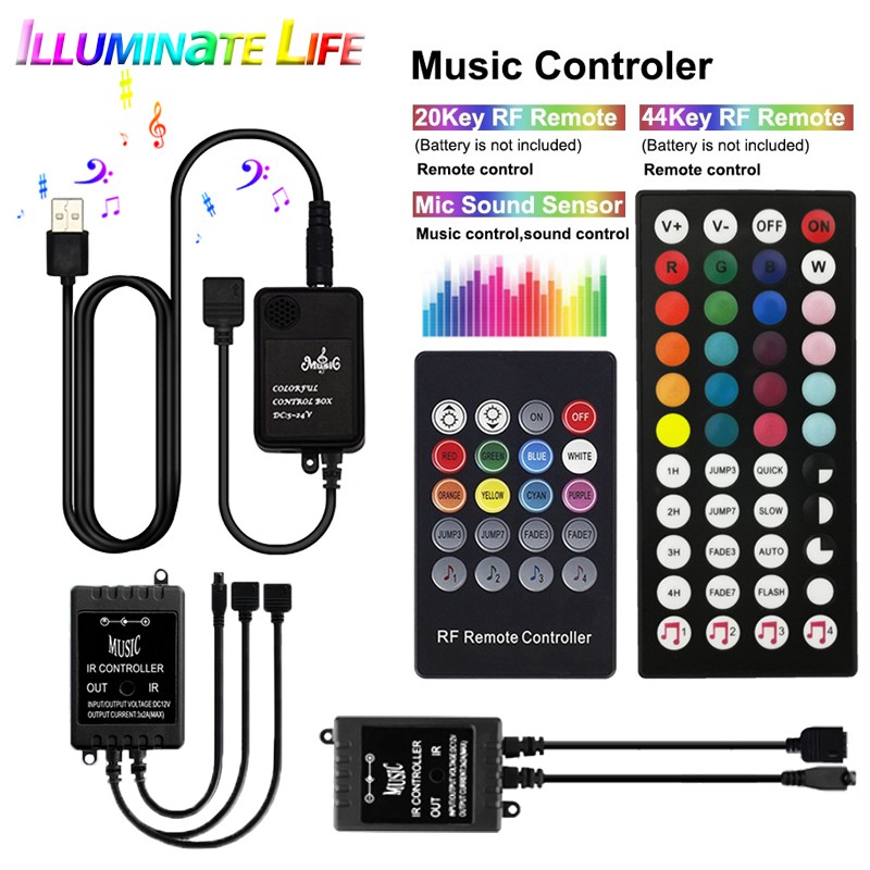5V 12V RGB Music Controller + 20Key 44key Wireless Remote Control Music