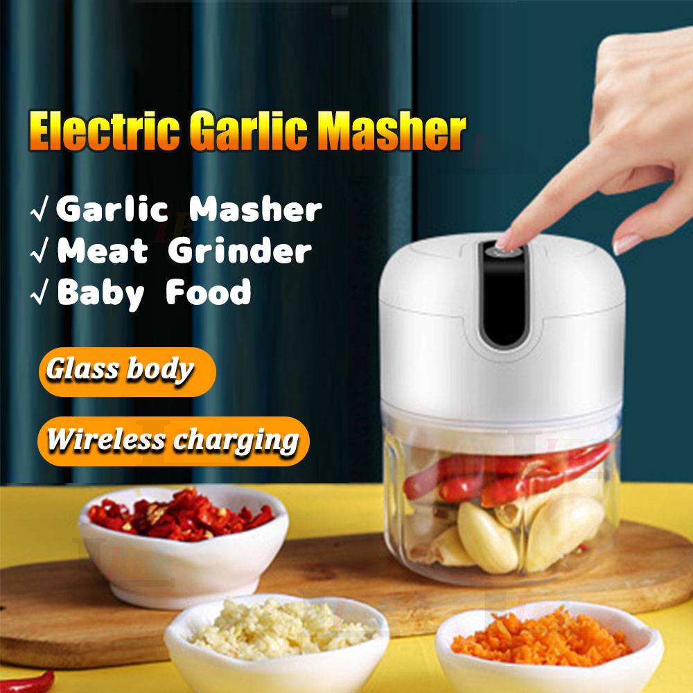 Food Processor Electric Garlic Chopper 350ml Kitchen Gadget Multifunctional  Food Grinder Garlic Blender for Food Onion Ginger Chili Lettuce white  without mixer 