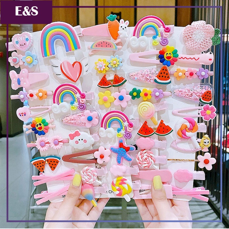 14 Pcs Cute Hair Clip Set Bangs Hairpin Flower Fruit Baby Girl