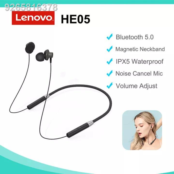 Lenovo HE05 Bluetooth Neckband Wireless Earphones Stereo Sport Noise