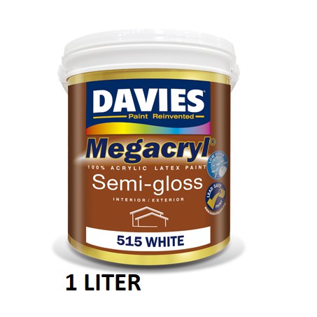 Davies 1Ltr DV515 Megacryl Semi-Gloss White 100% Acrylic Latex Paint ...