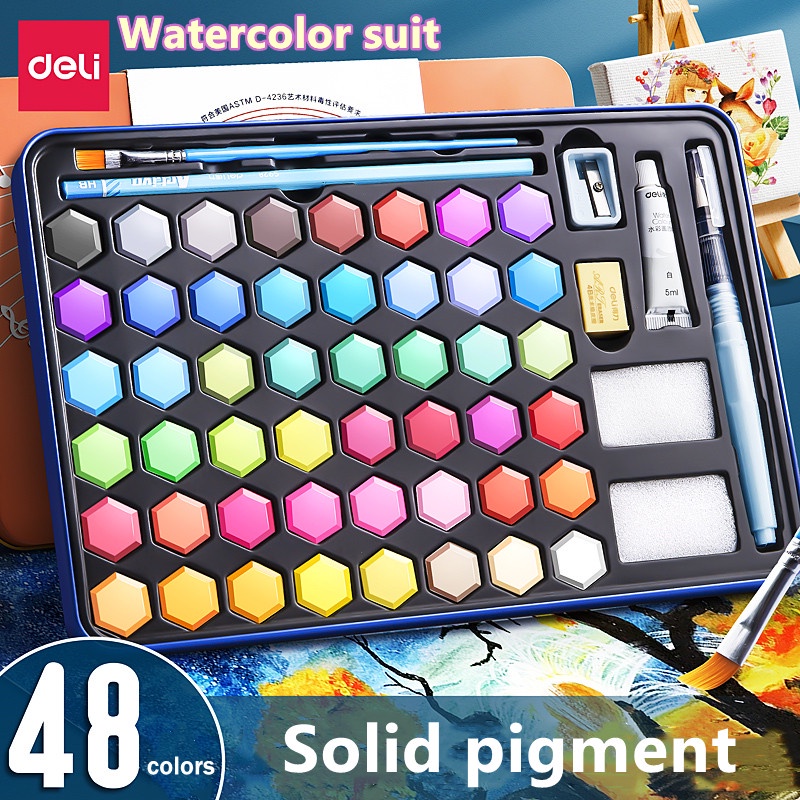 36/48 colors solid water color paint set metal iron box