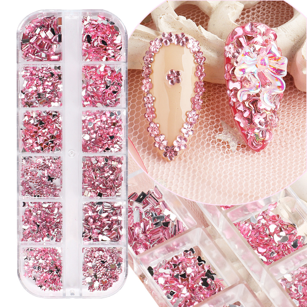 Mama Nail 12 Grids 3d Nail Art Decorations Red Waterdrop Flower Moon Flatback Strass Stones 