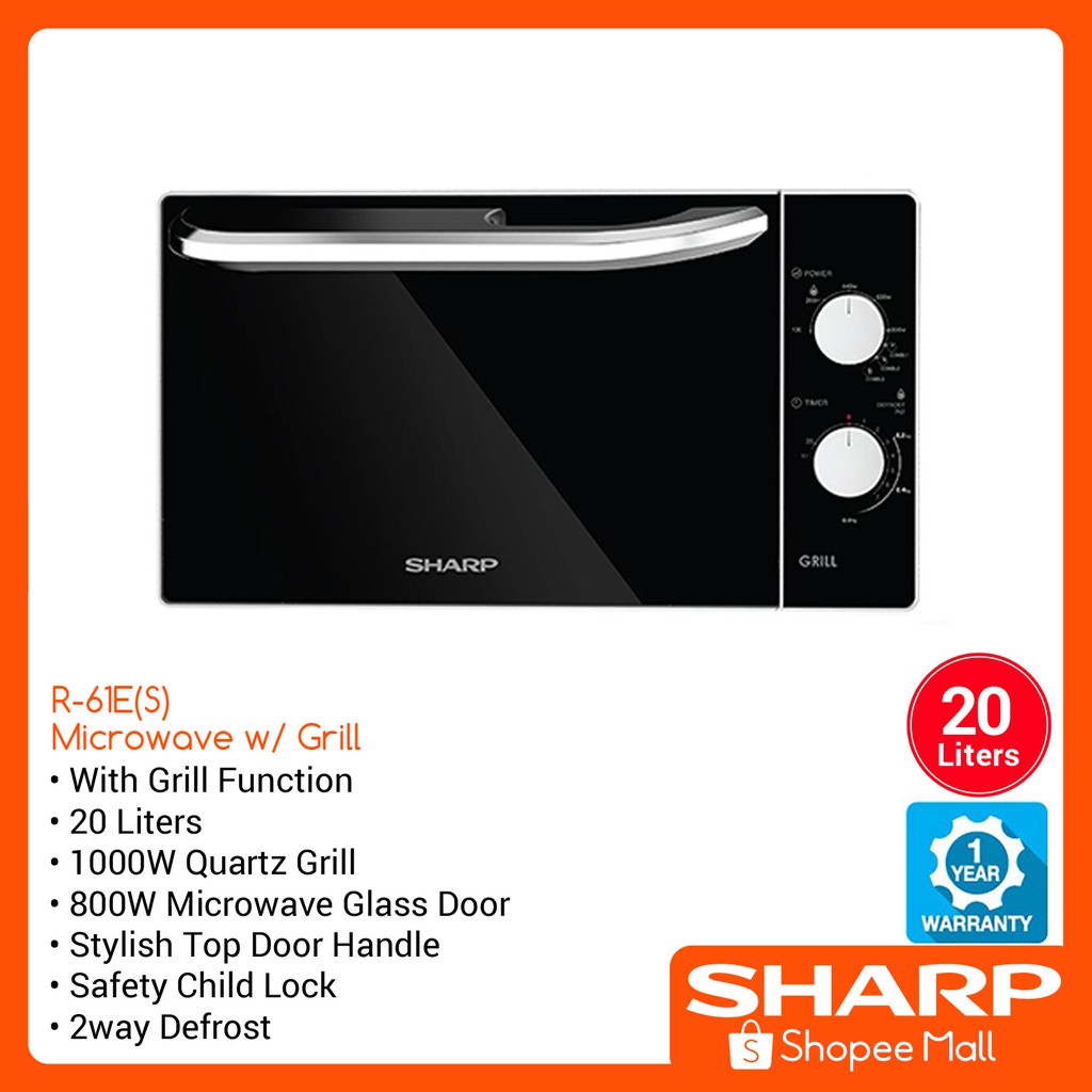 sharp microwave oven with grill r 61e s 20 liters