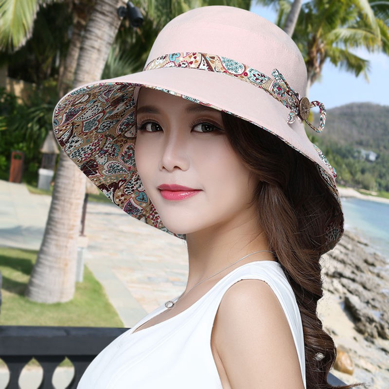 Double side wear a sun hat female uv protection cloth cap is prevented ...