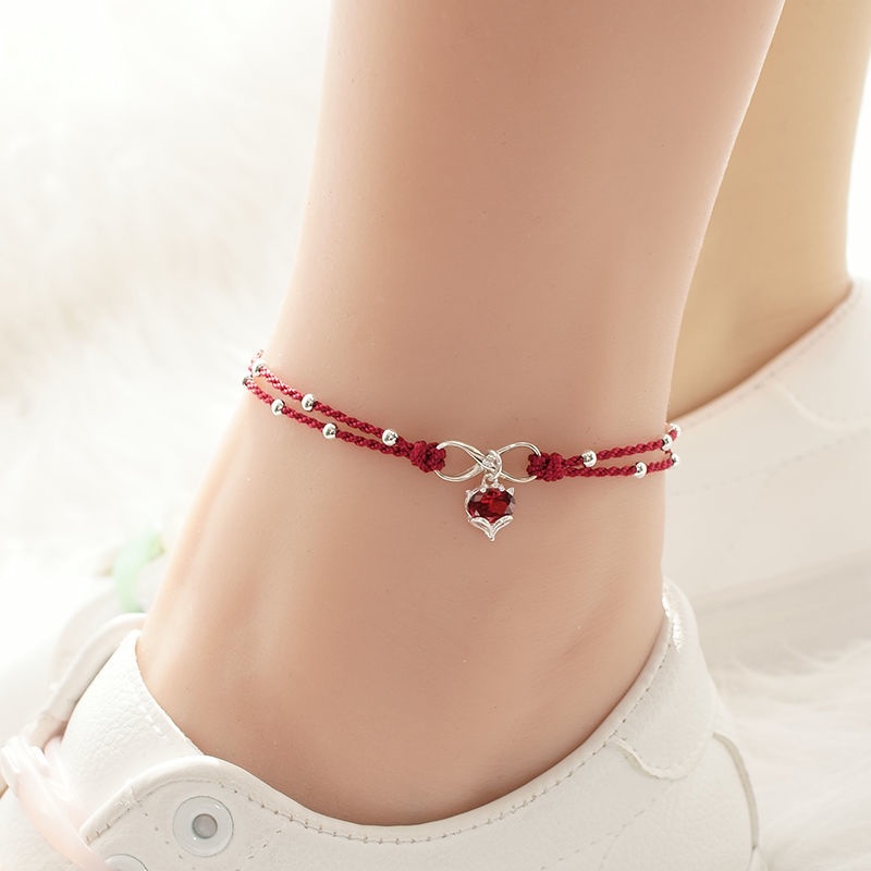 GenuineS925Sterling Silver Fox Anklet Female Red Rope Ankle2021New Year ...