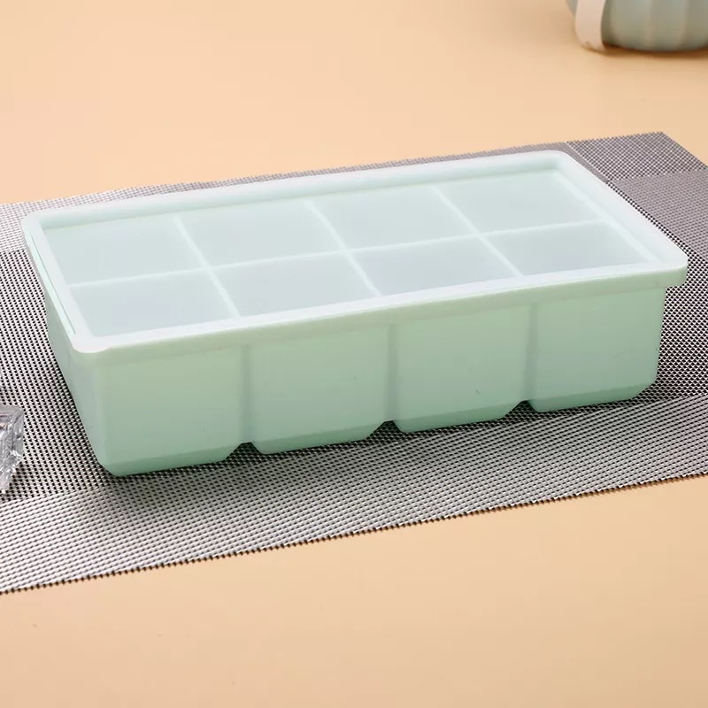 Icemold 8 Grid Ice Cube Maker Giant Big Square Silicone with Cover Lid ...