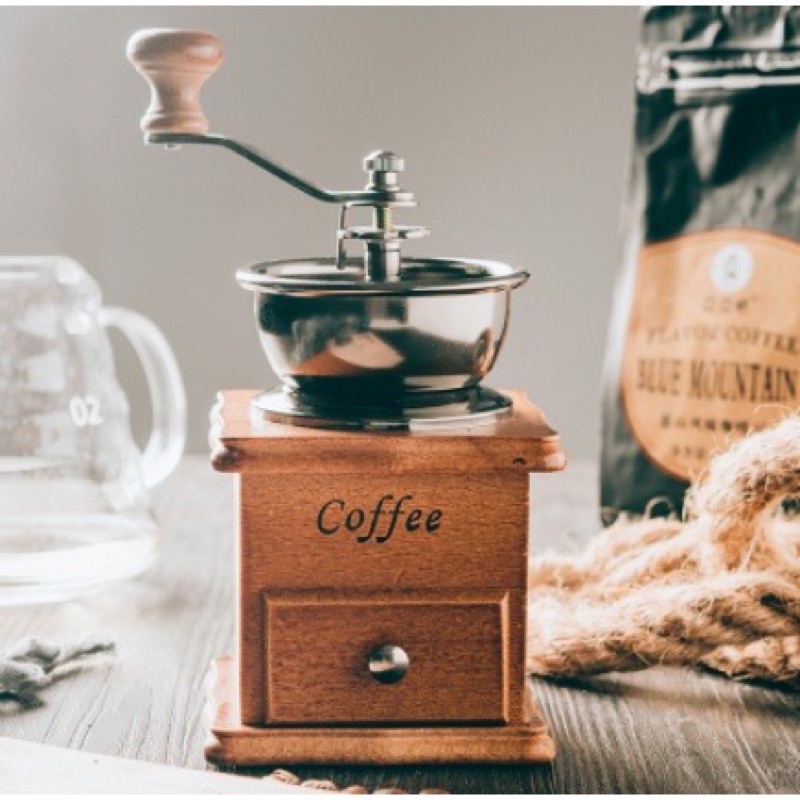 Vintage Manual Coffee Grinder Wooden Retro Burr Mill Classic Bean Hand ...